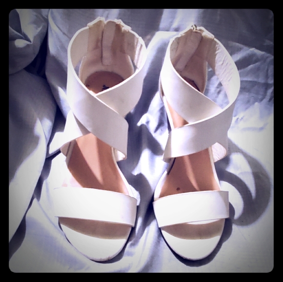 JustFab Shoes - White Strapped Wedges